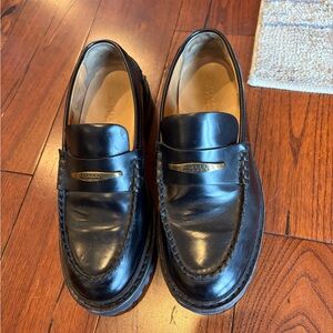 Isabel Marant Black Leather Penny Loafers with Brass Plaque